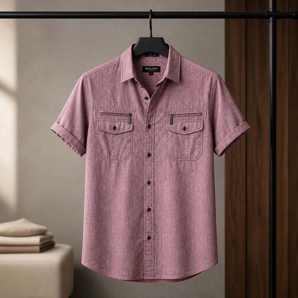 Eighty Eight Platinum Men's Short Sleeve Button Down Shirt with Zipper Pockets